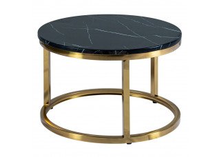 Mesa de Centro Dubai Ouro Pequena com tampo em Mármore Preto